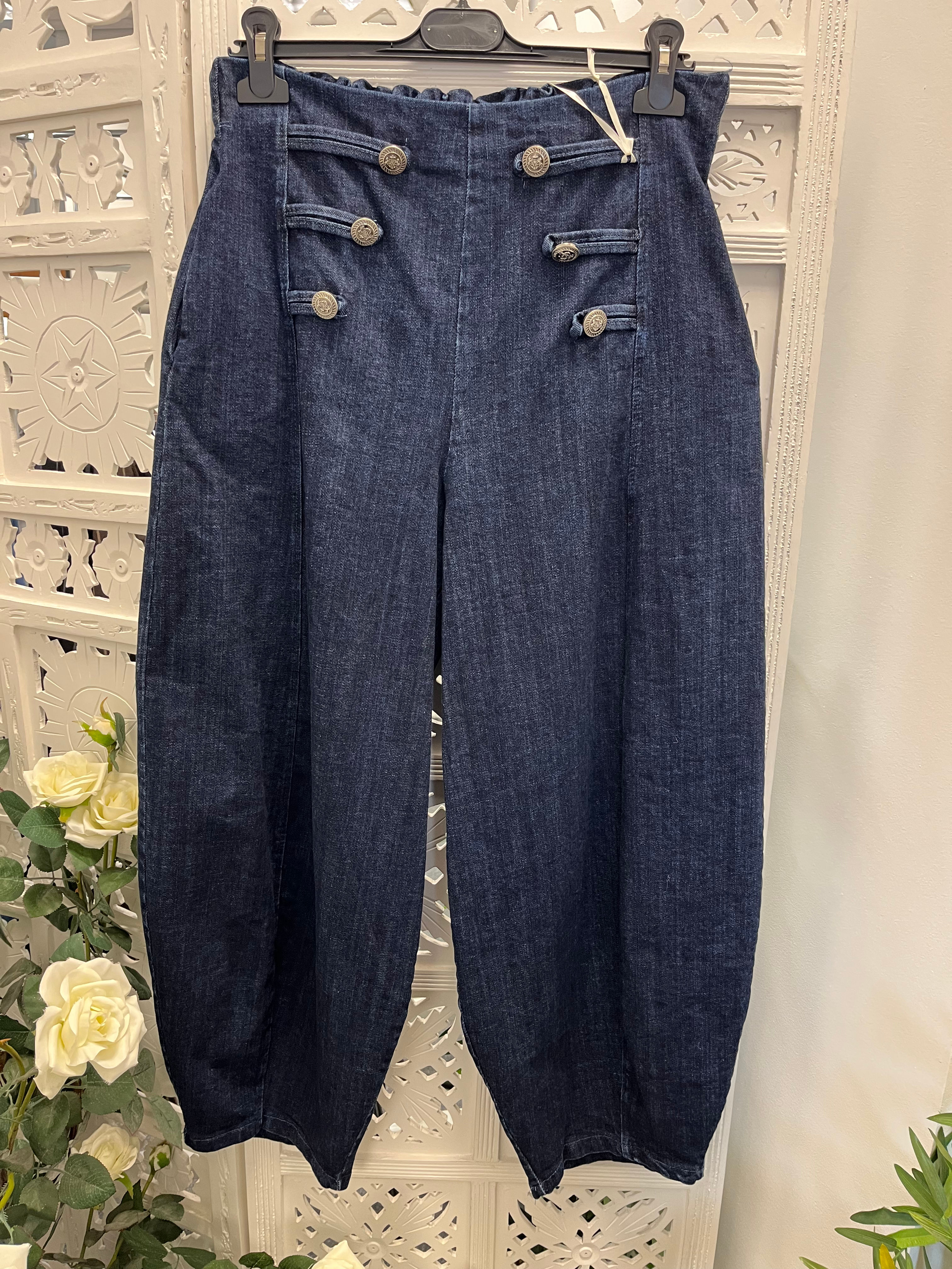 The Tailored Barrel Leg Jeans - Dark Blue - 14 to 18