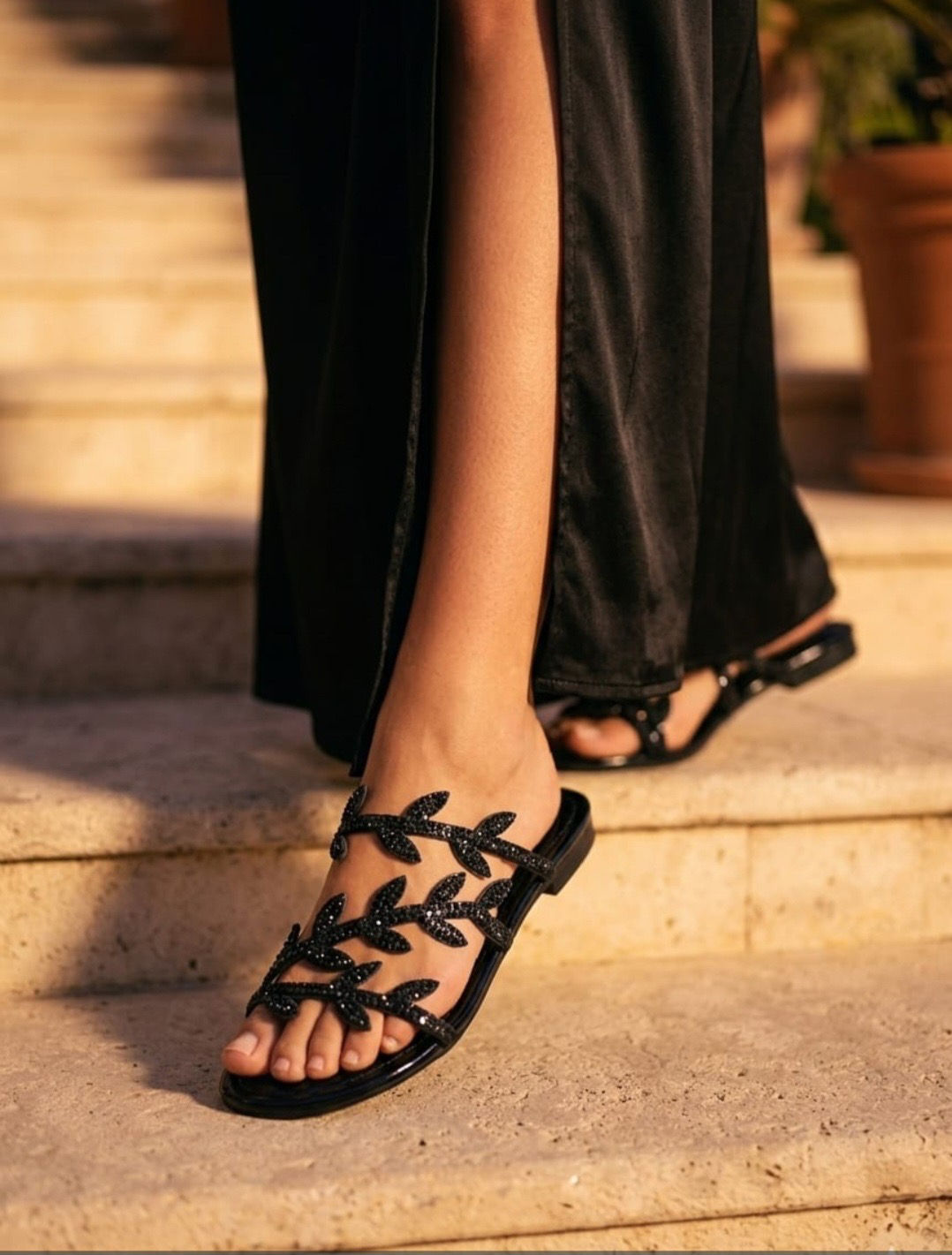The Black Bling Sliders - SALE NO RETURN - Clearance