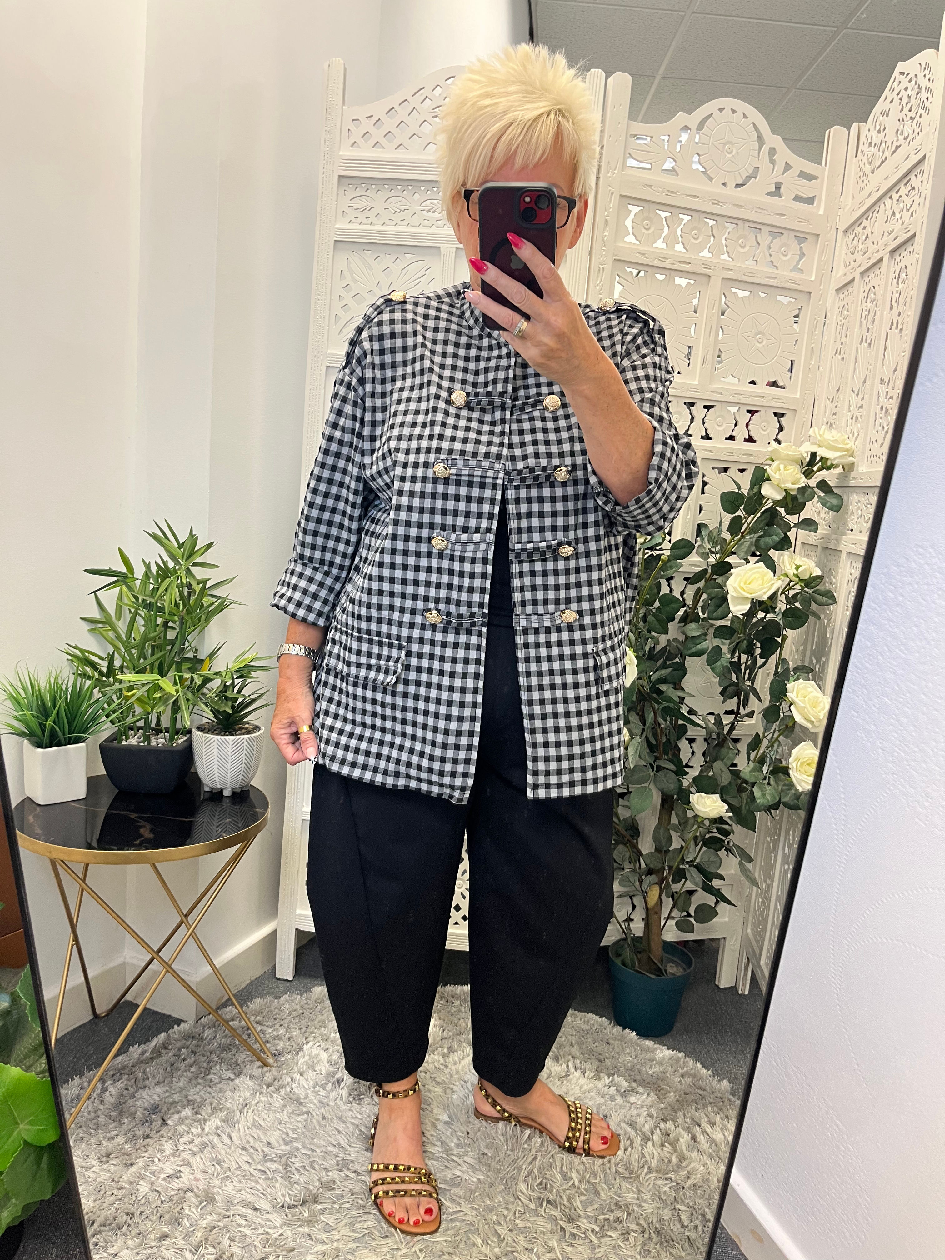 The Gingham Military Button Jackets - Black/Grey - 14 to 20