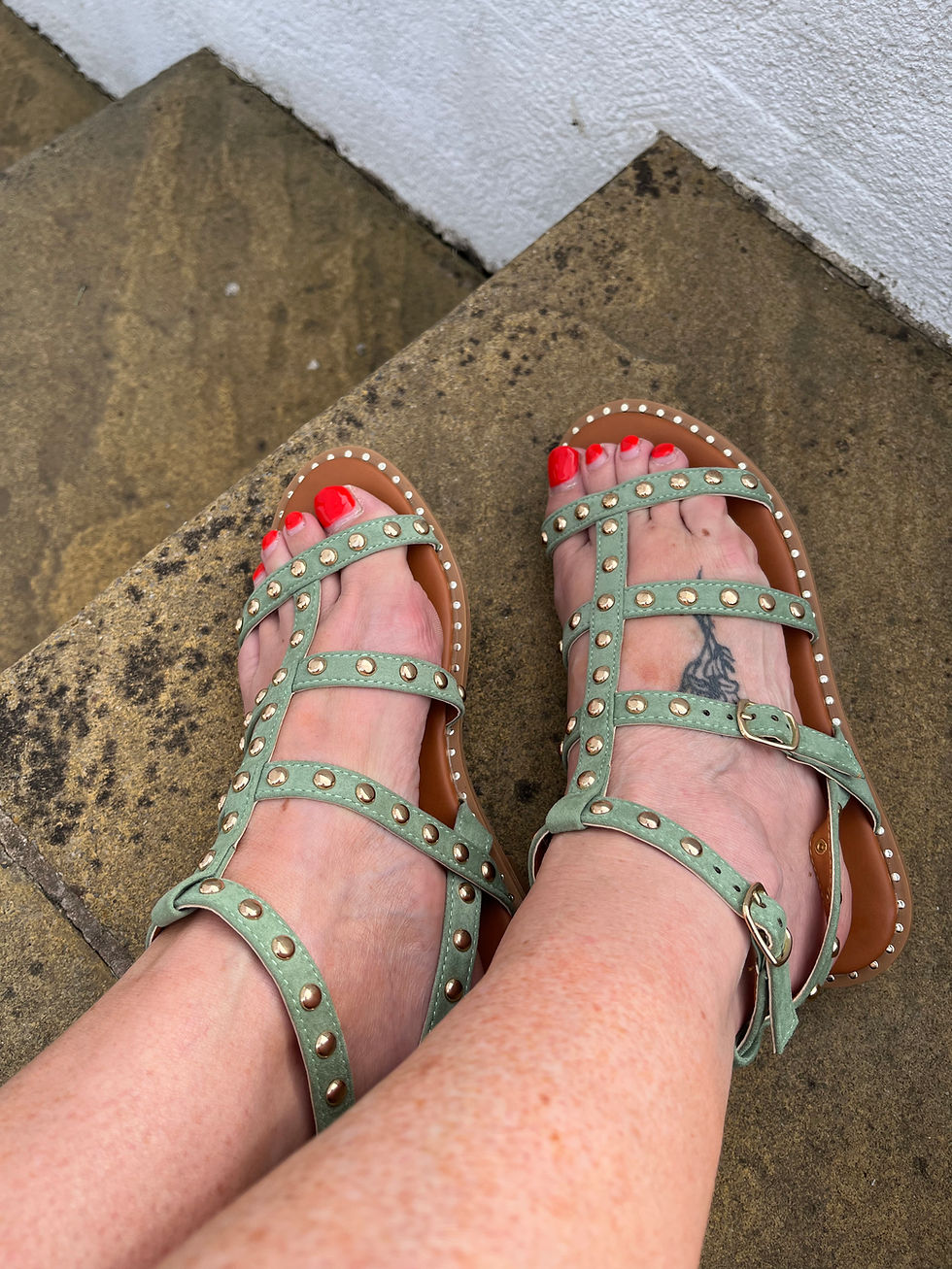 Thumbnail: The Stud Gladiator Sandals - Sage - SALE NO RETURN  - Clearance 
