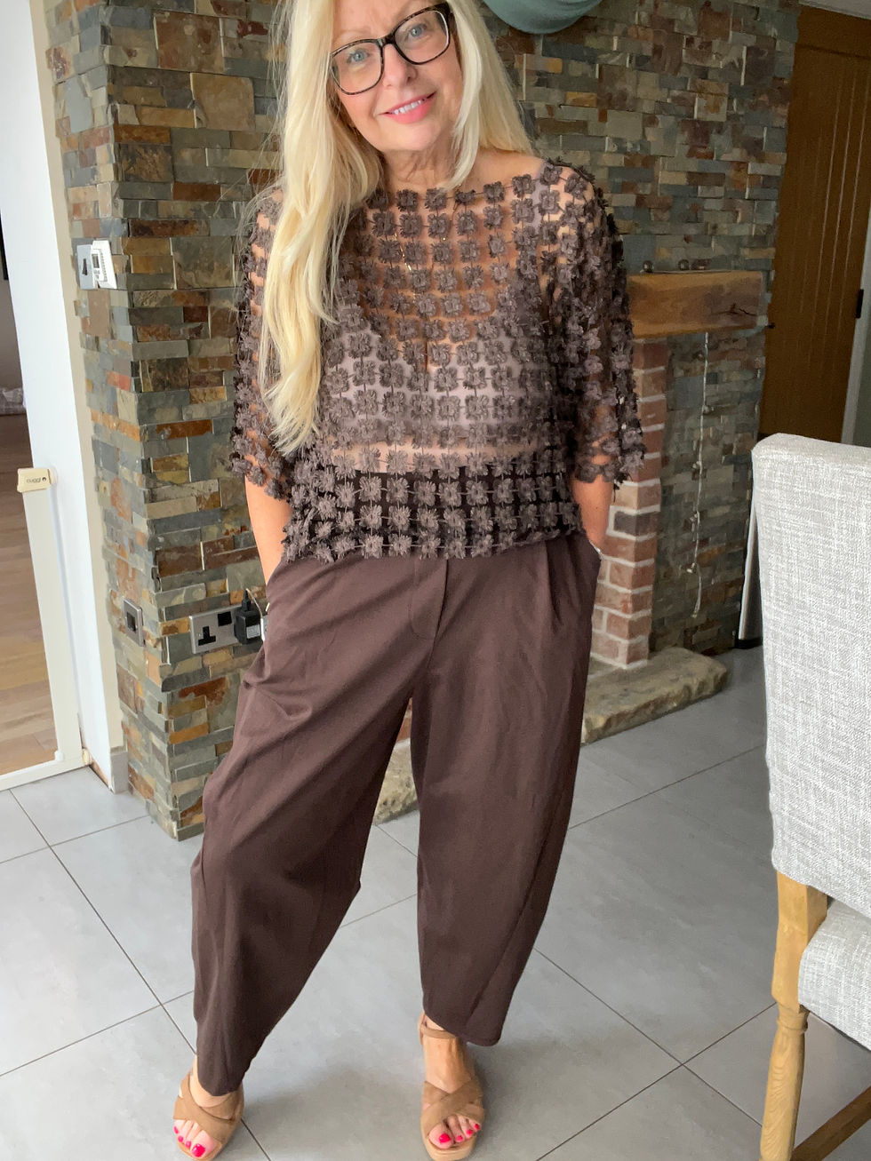 Thumbnail: Vienna Lace Cropped Pop Over Top - Fits 8 to 16
