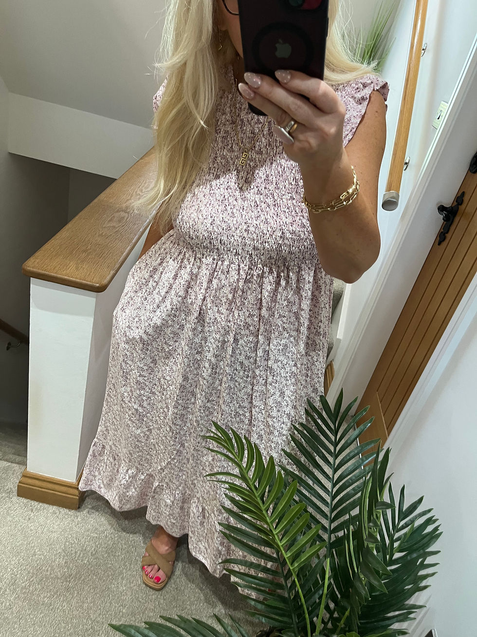 Thumbnail: The Shirred Ditsy Dress - 10 to 18/20 - Blush Pink