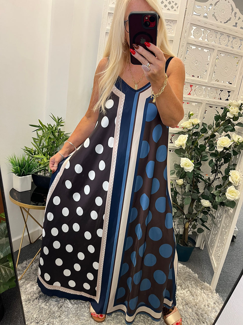 Thumbnail: The Dotty Satin Multi Maxi Dress  - 12 to 18