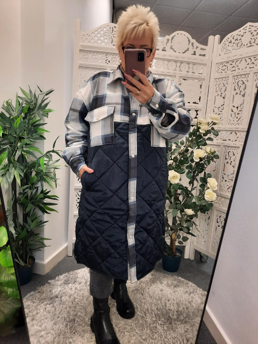 Thumbnail: The Checked Quilted Shackets - NAVY -  Sized - SALE NO RETURN 