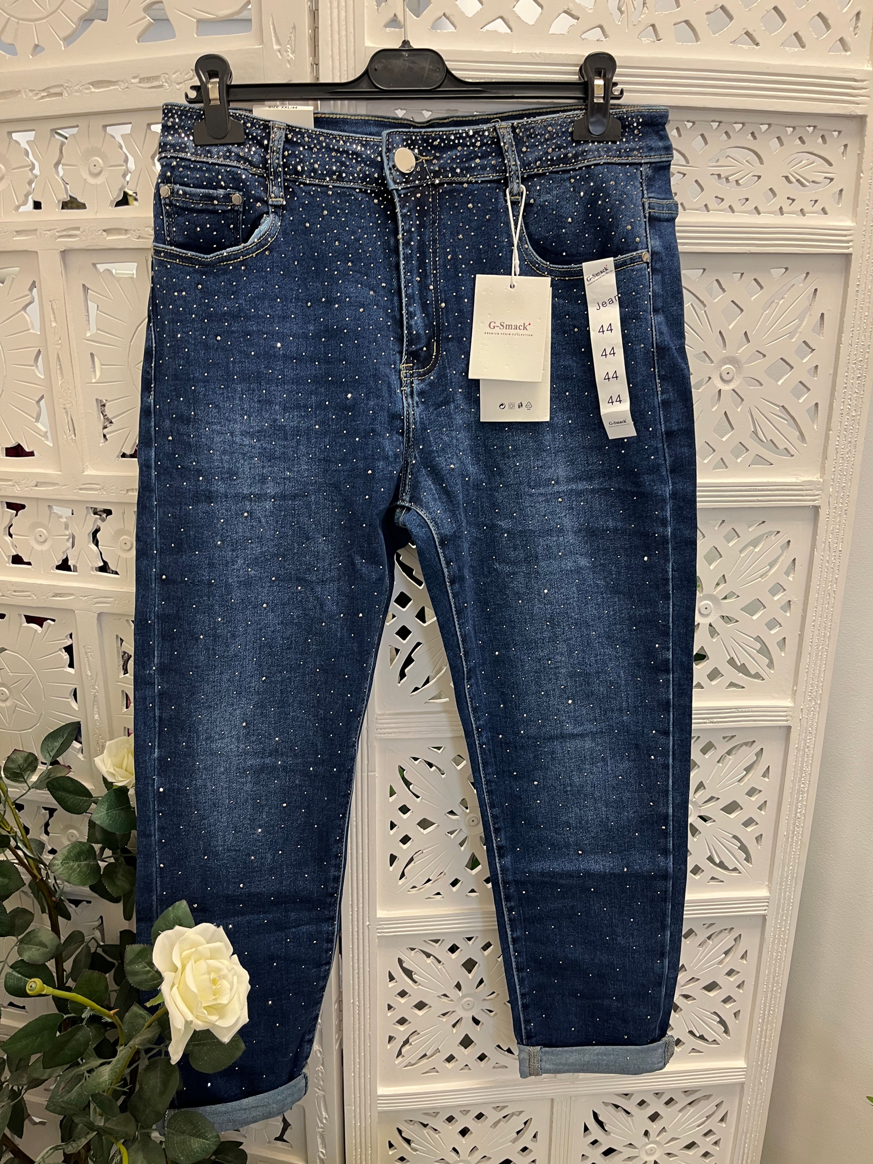 The Bella Bling Mom Jeans - Dark Denim