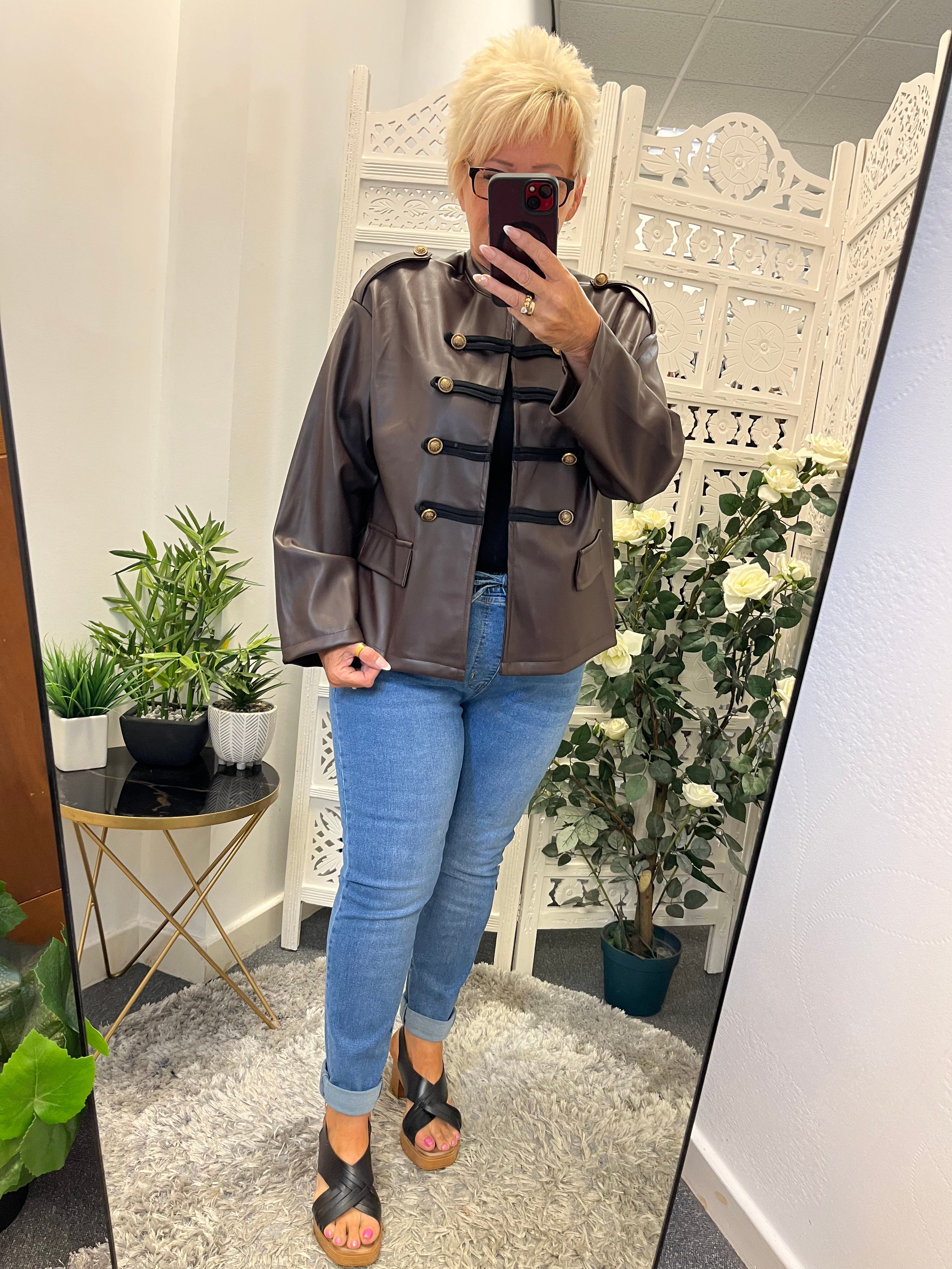 The PU Military Button Jackets - Chocolate - 10 to 16/18