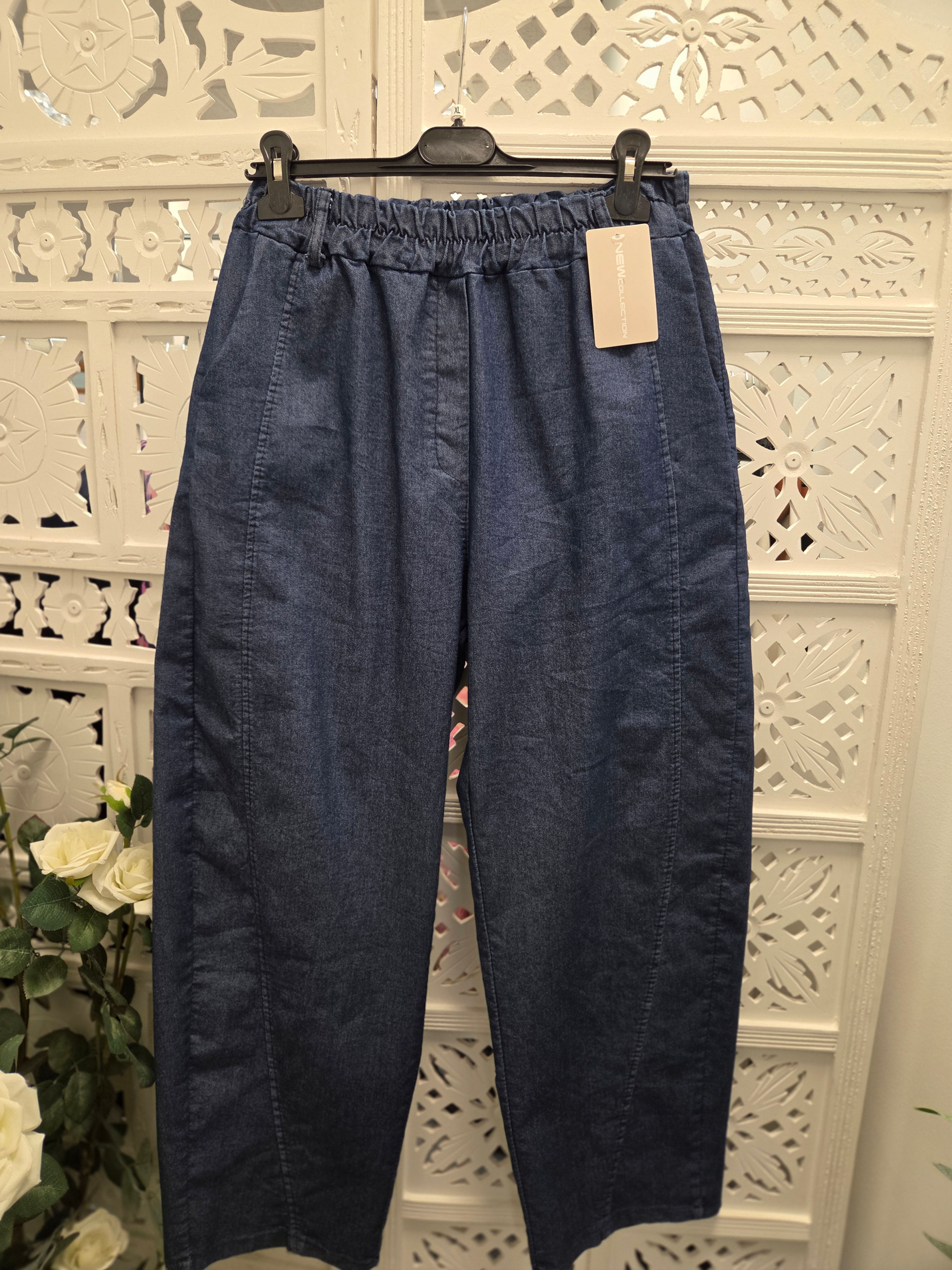 The Denim Twist Seam Trousers - Dark Denim