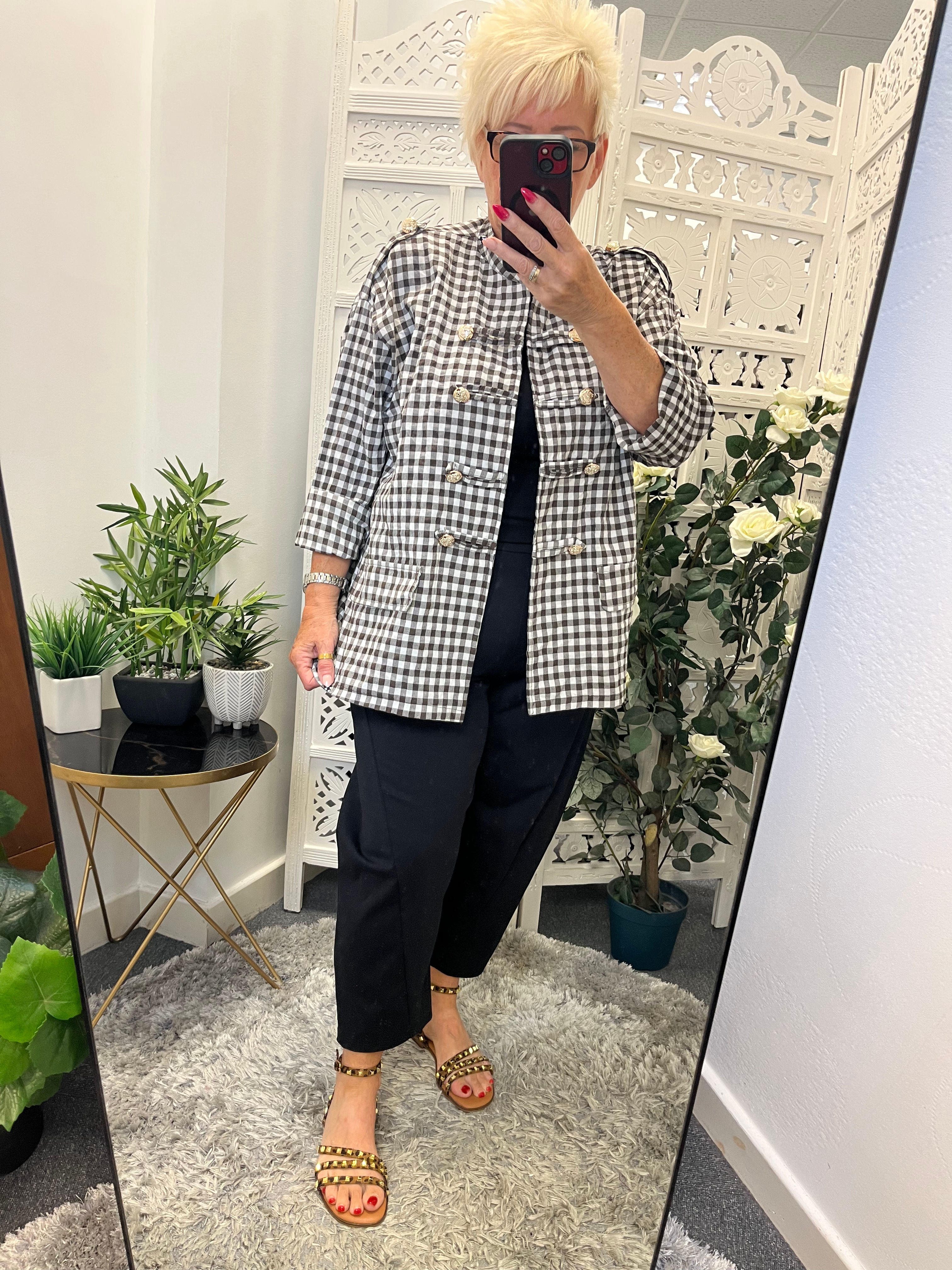 The Gingham Military Button Jackets - Chocolate - 14 to 20
