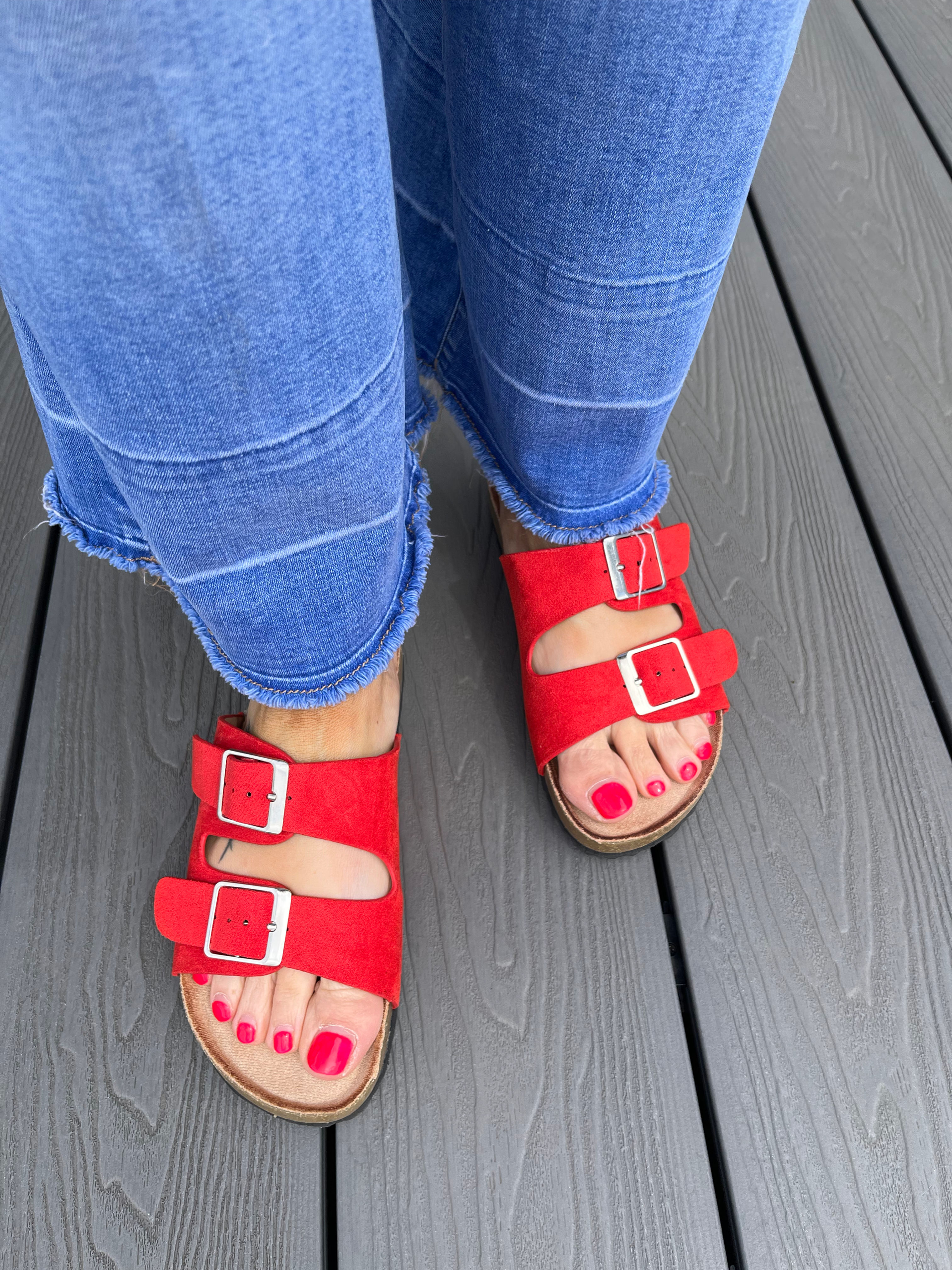 The Buckle Sliders - Red - SALE NO RETURN - Clearance