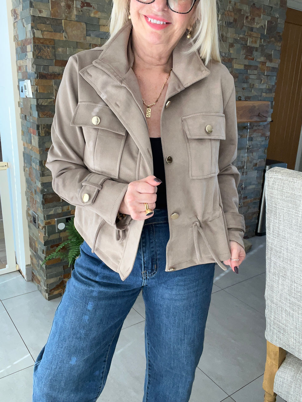Thumbnail: The Utility Faux Suede Cropped Jacket - Taupe  - 8 to 14