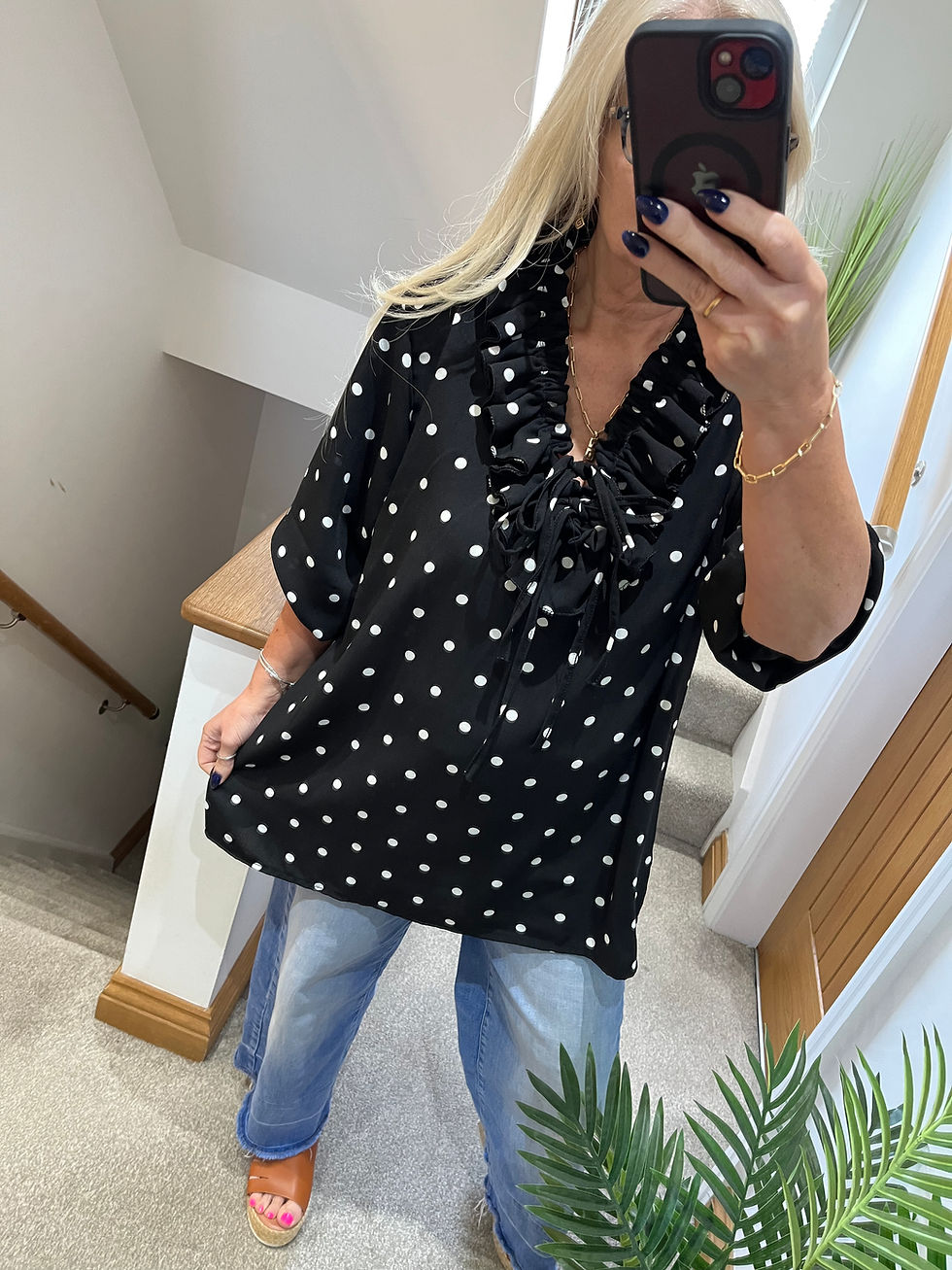 Thumbnail: The Jorja Polka Dot Tie Frill Top  - 10 to 16/18
