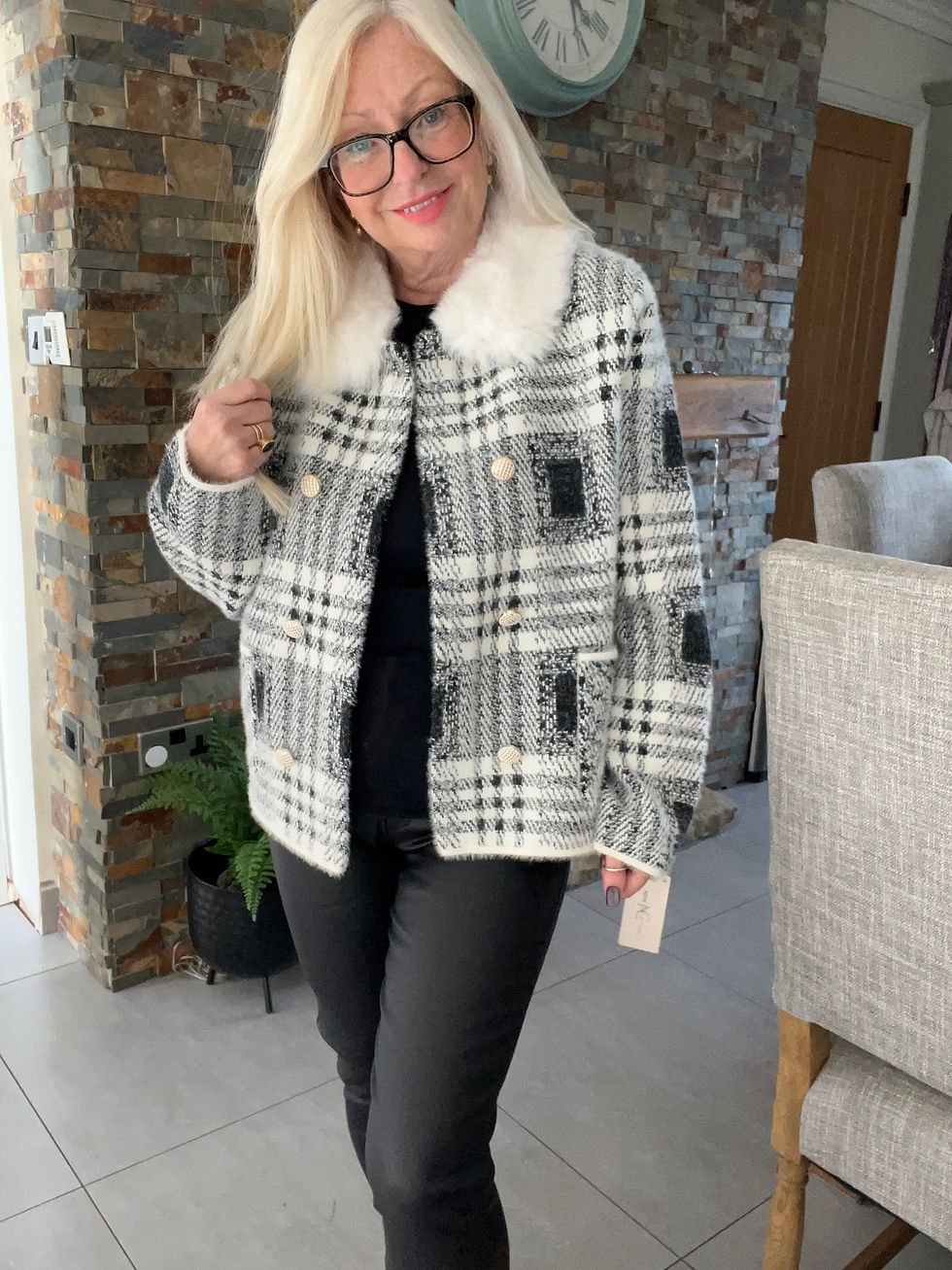 Thumbnail: The Calista Checked Jacket - Winter White - Fits 8 to 14