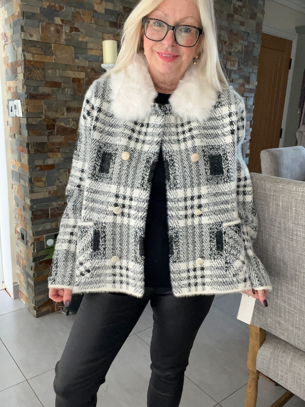Thumbnail: The Calista Checked Jacket - Winter White - Fits 8 to 14