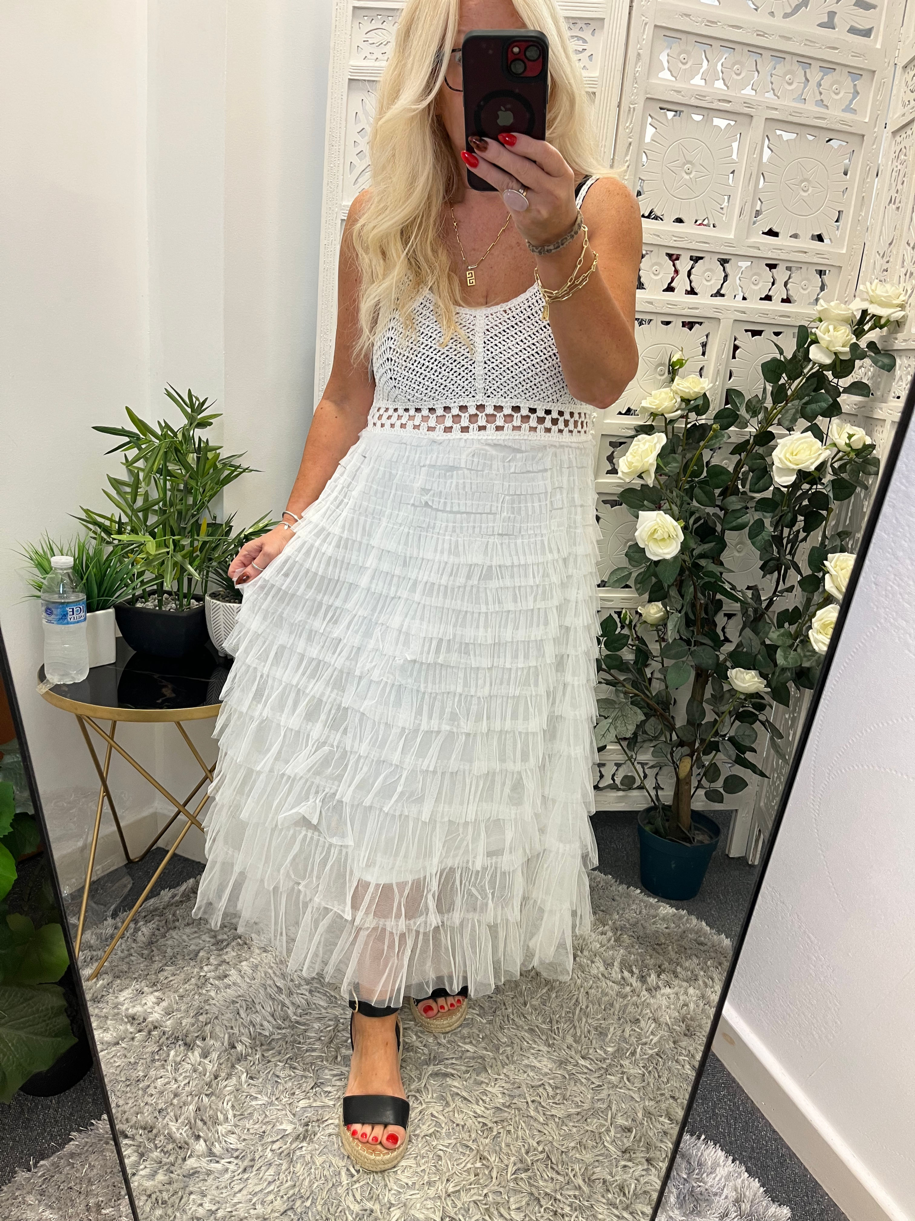 The Tiered Tulle Midaxi Dress - White - 8 to 14
