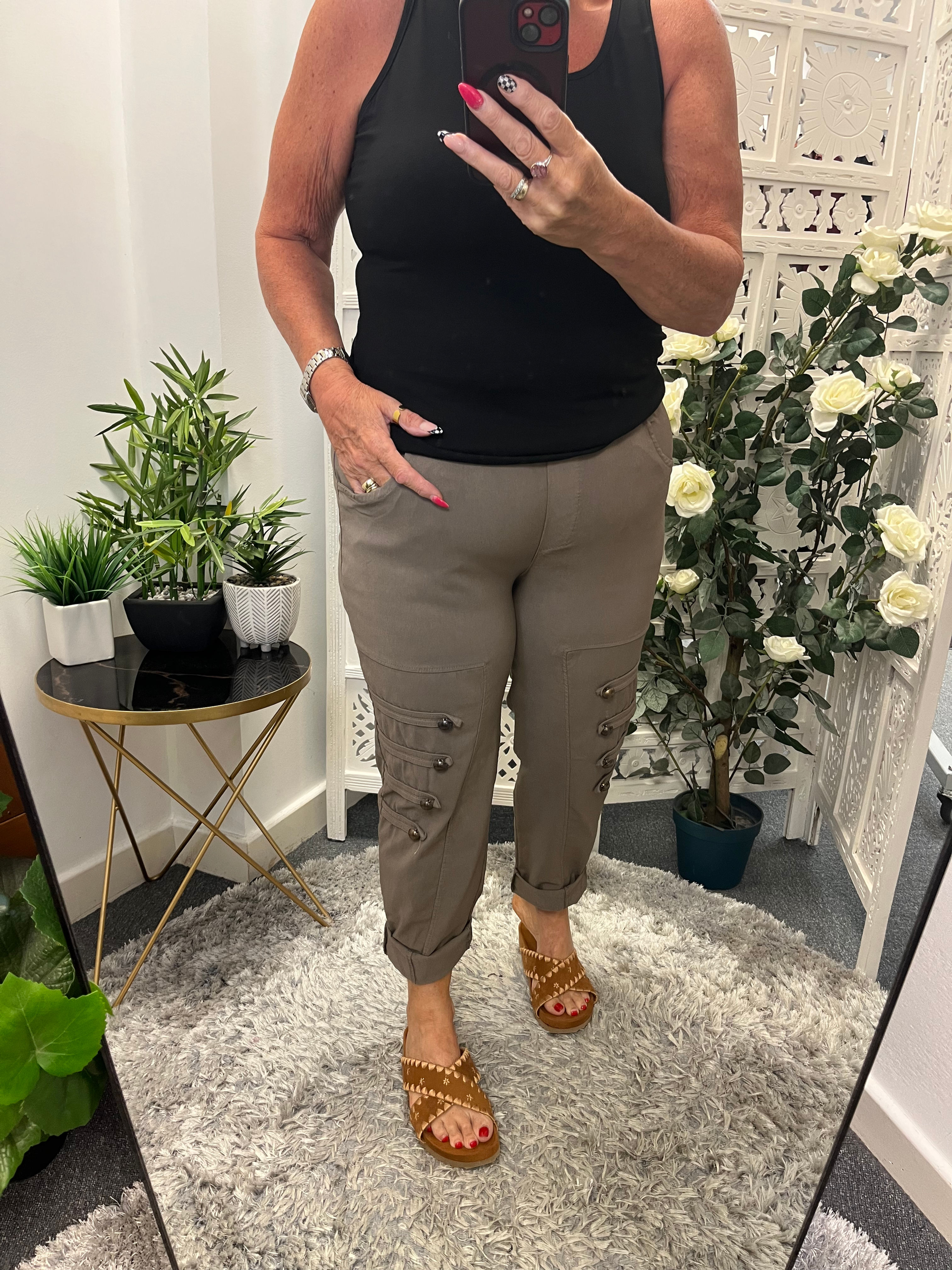 The Military Button Magic Trousers - Mocha - 14 to 18