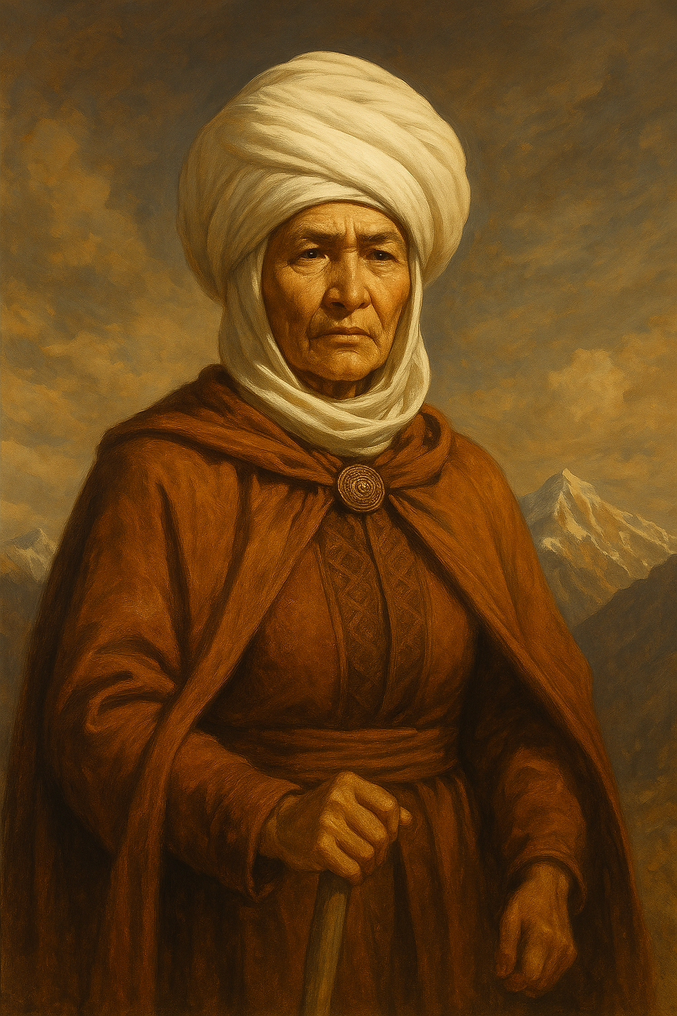 Svona sér gervigreindin Kurmanjan Datka miðað við myndina af henni á 50 SOM peningaseðlinum