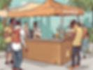 A pop up event where office people is eating gyro, pita, hiummus, chicken kabobs and salad