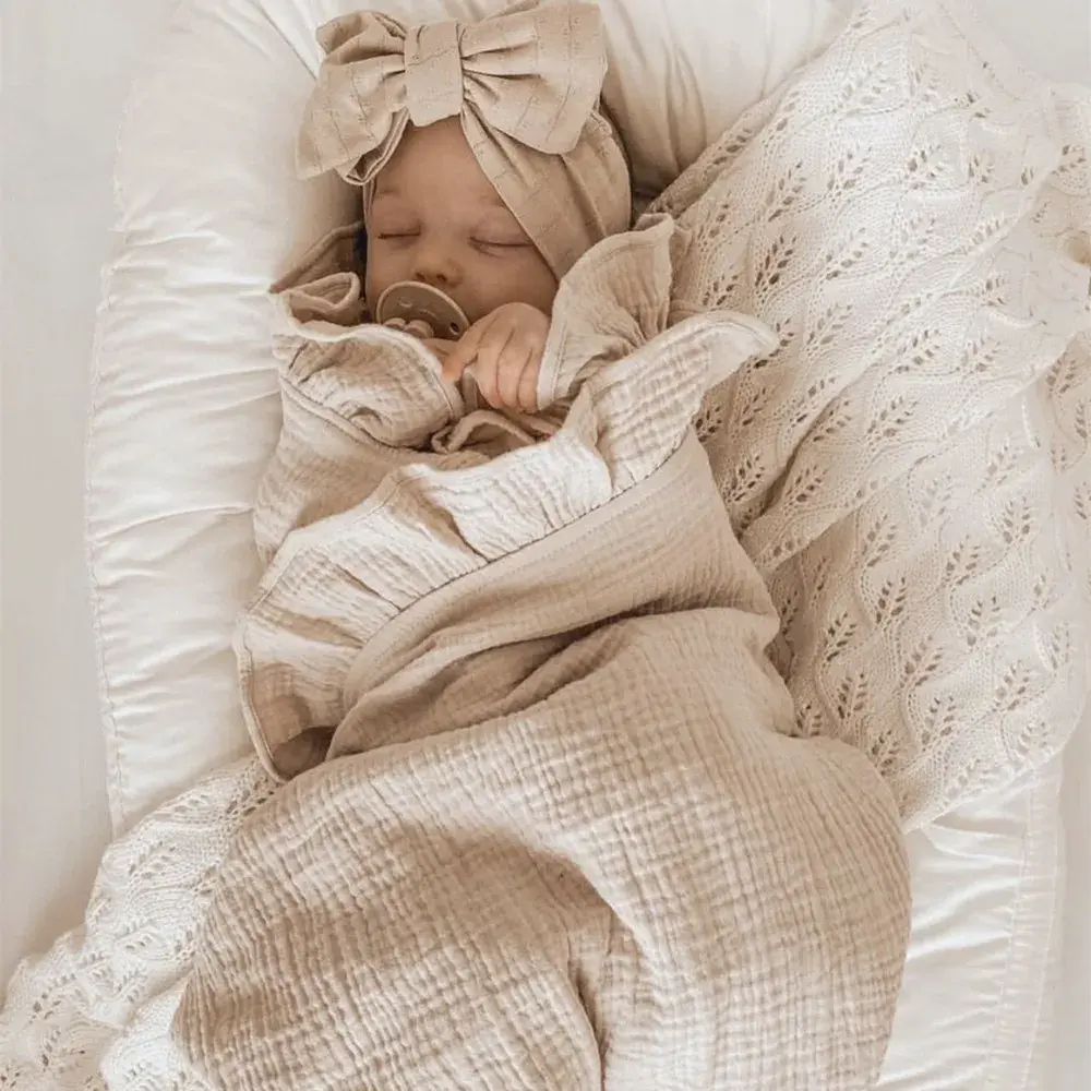 INS Ruffled Muslin Baby Swaddle Blankets for New Born Infant Bedding Organic Ba