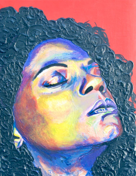 Mixed race woman dreaming. Palette knife