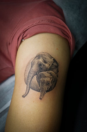 Best Blackwork Thai elephant tattoo by Baan Khagee Tattoo Chiang Mai, Thailand