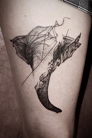 Best Realistic Thai elephant tattoo with Thai art by Nate, a tattoo artist in Chiang Mai, Thailand