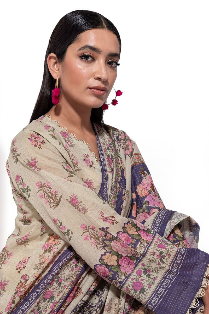 Thumbnail: Messuri Cream Printed Fabric 3 Piece by Khaadi
