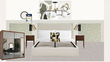 Calm and minimal bedroom design mood board, allows client to visualise and get a sense of how their room may look. 