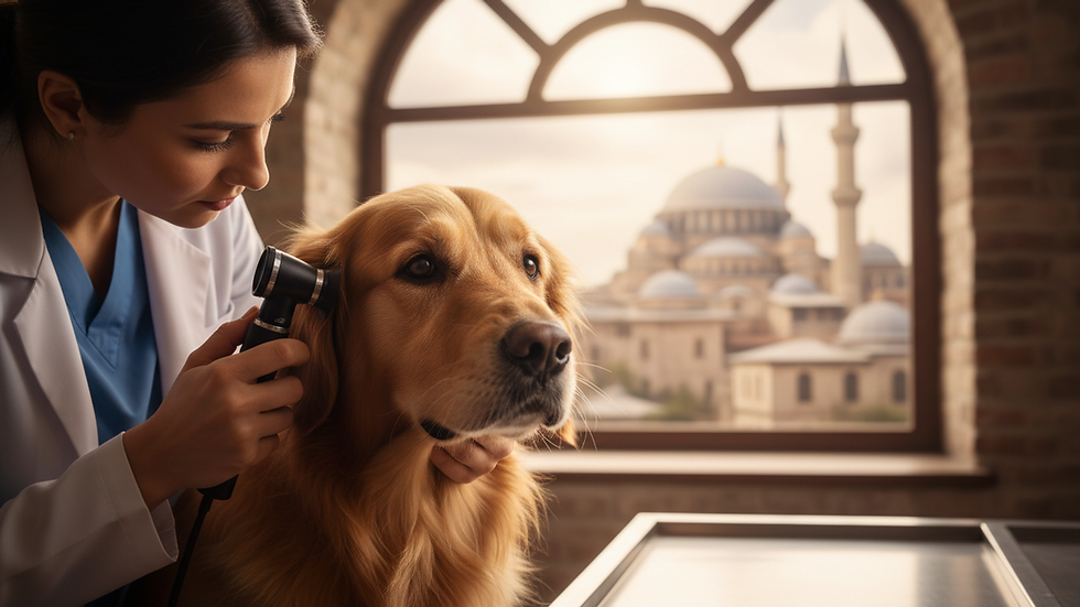 close-up view of a veterinarian examining a dog