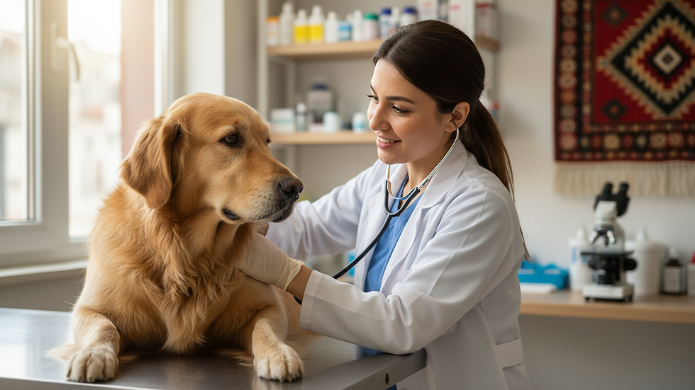 close-up view of a veterinarian examining a dog in a clinic