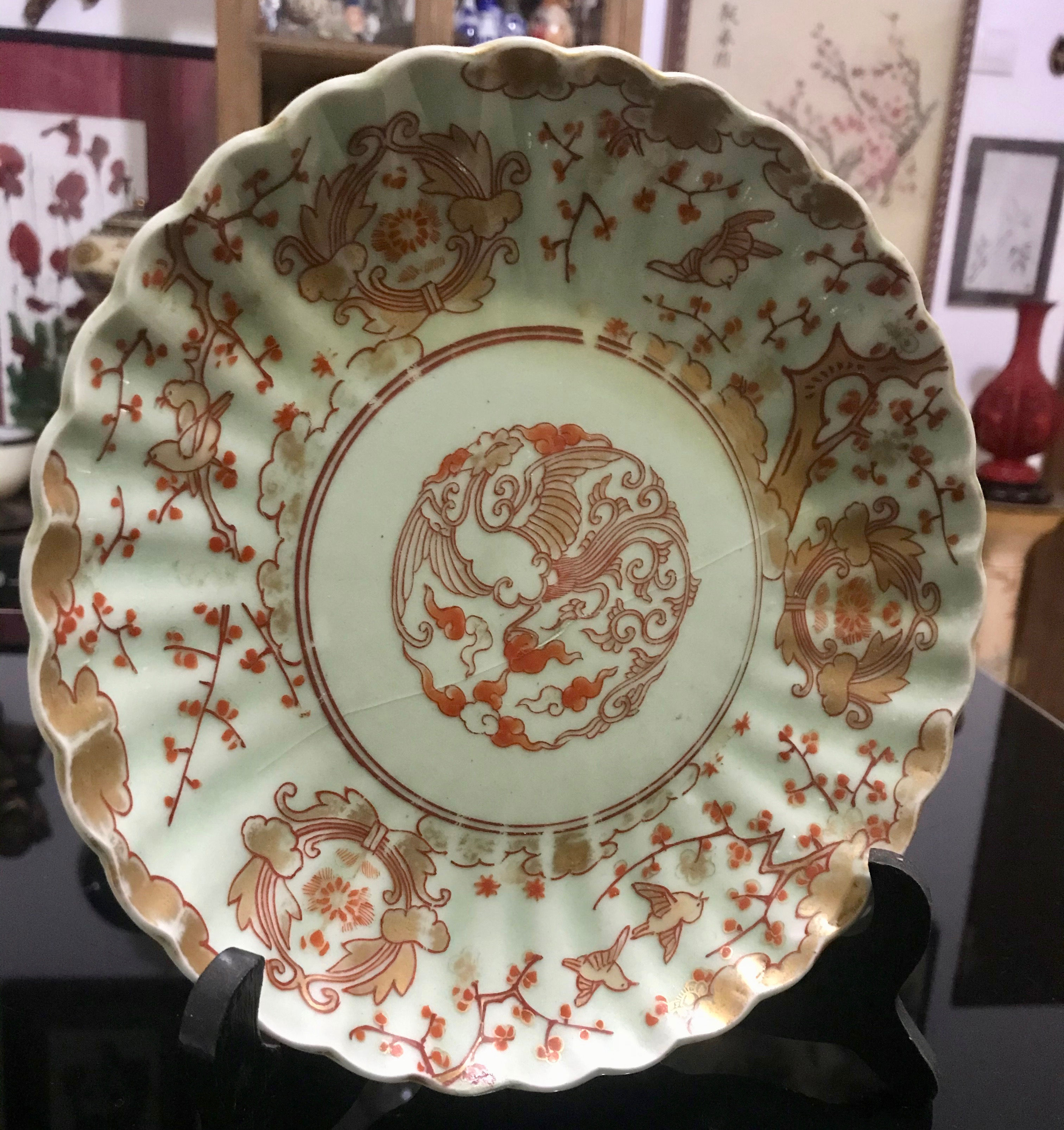 Antico piatto cina verde e rosso