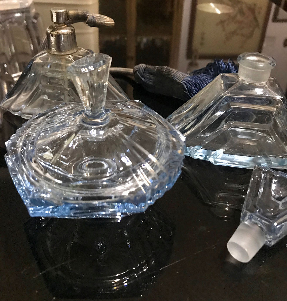 Miniatura: Set profumi/talco in vetro azzurro