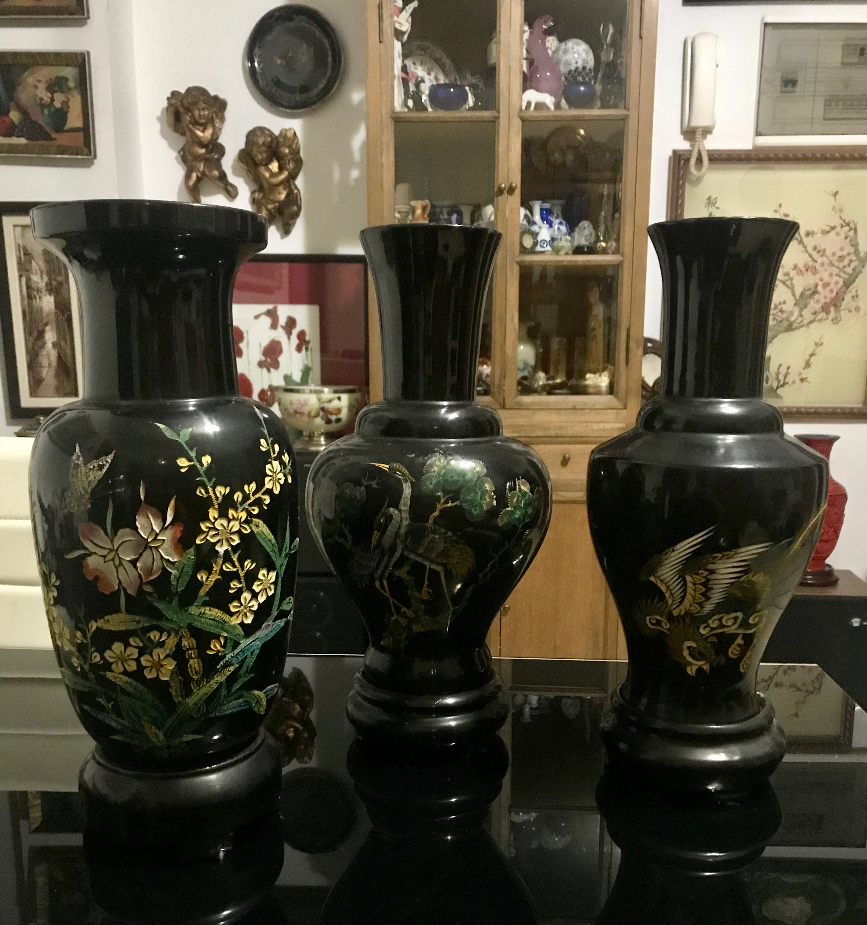 Set 3 vasi cinesi in legno laccato