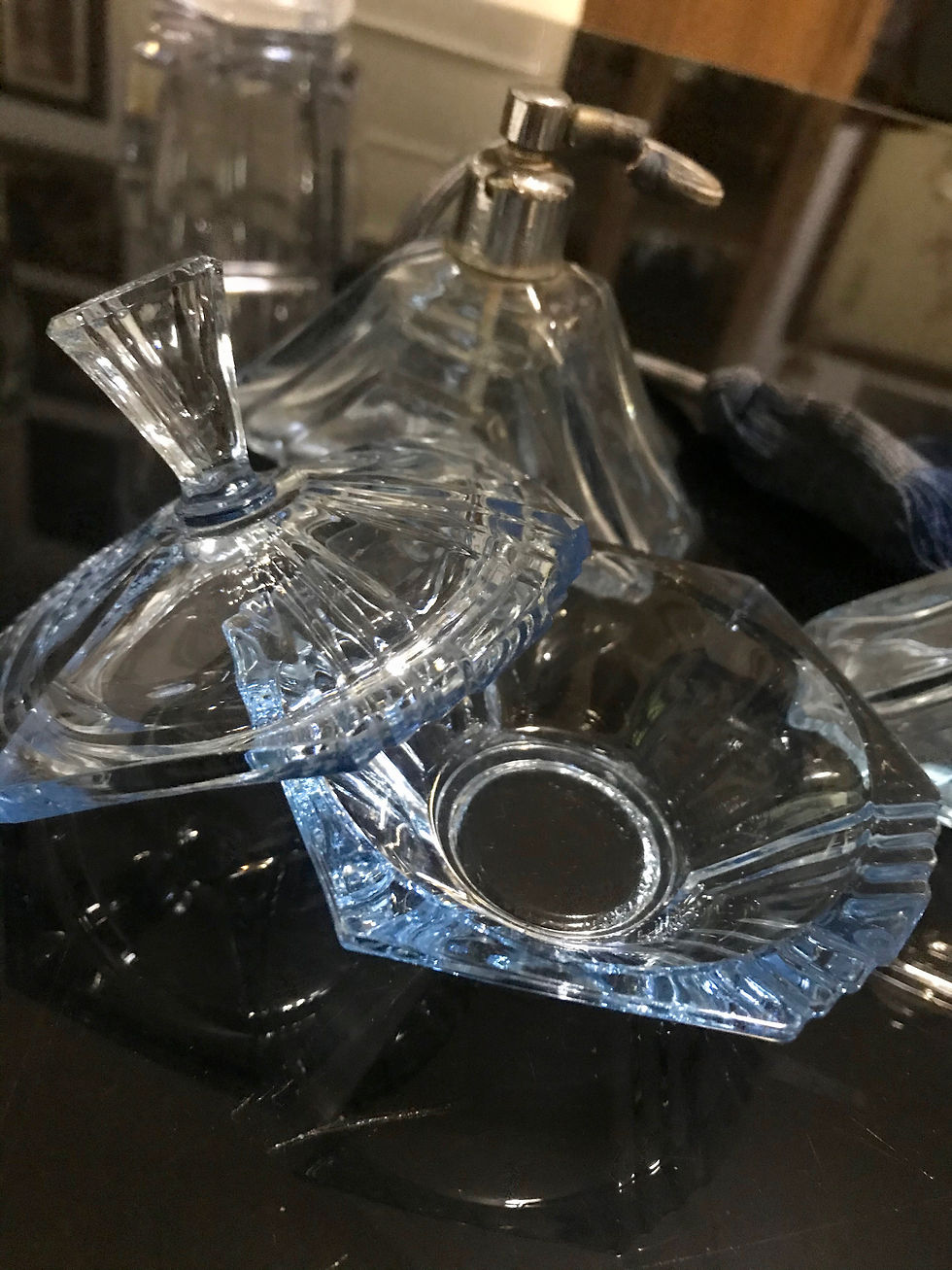 Miniatura: Set profumi/talco in vetro azzurro