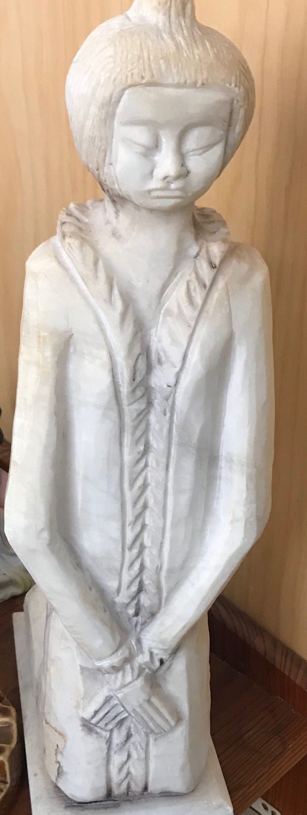 Scultura cinese in alabastro"Bambina in preghiera"
