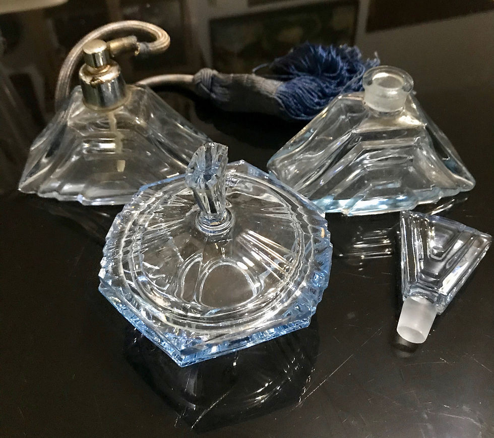 Miniatura: Set profumi/talco in vetro azzurro