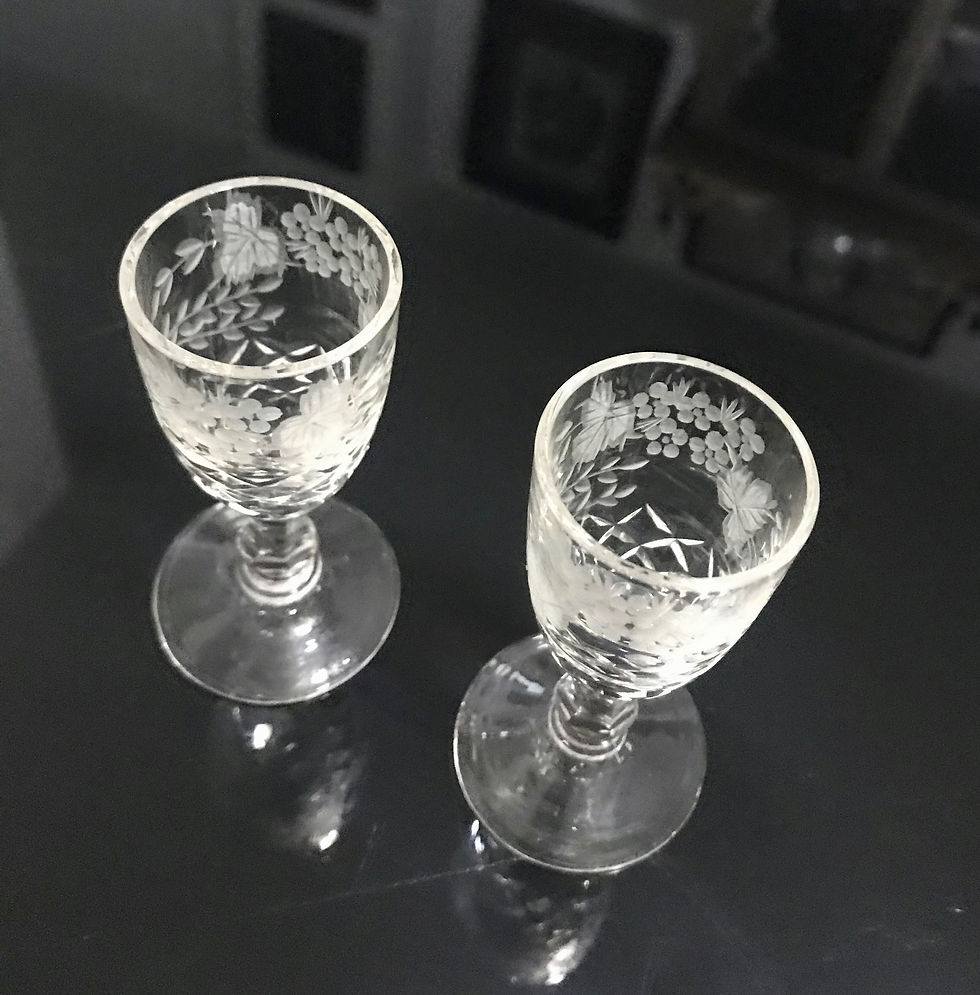 Miniatura: Coppia mini bicchieri in cristallo inciso