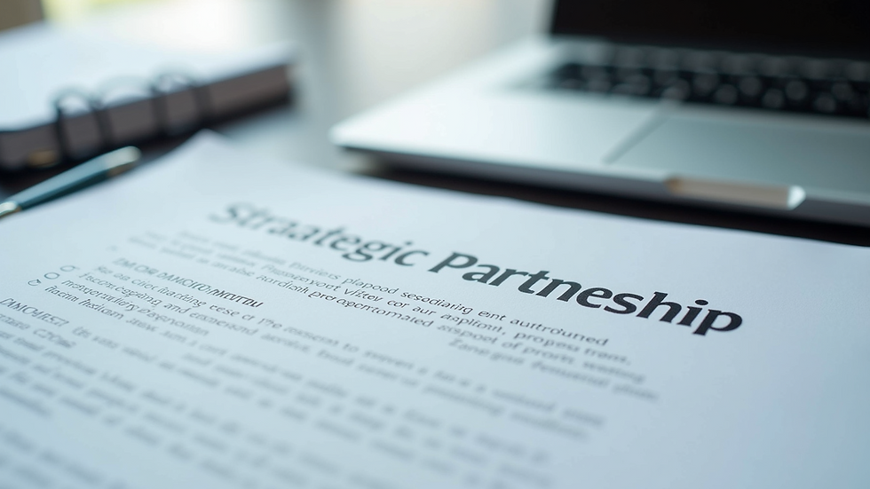 Close-up view of documents outlining a strategic partnership