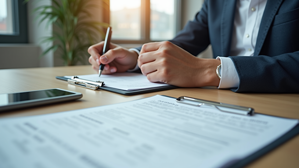 Close-up of a person filling out business registration forms at a desk