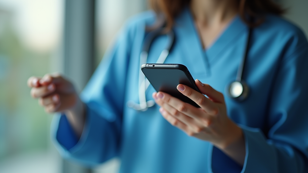 Close-up view of a smartphone displaying a telehealth app interface