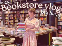 cozy bookstore vlog thumbnail