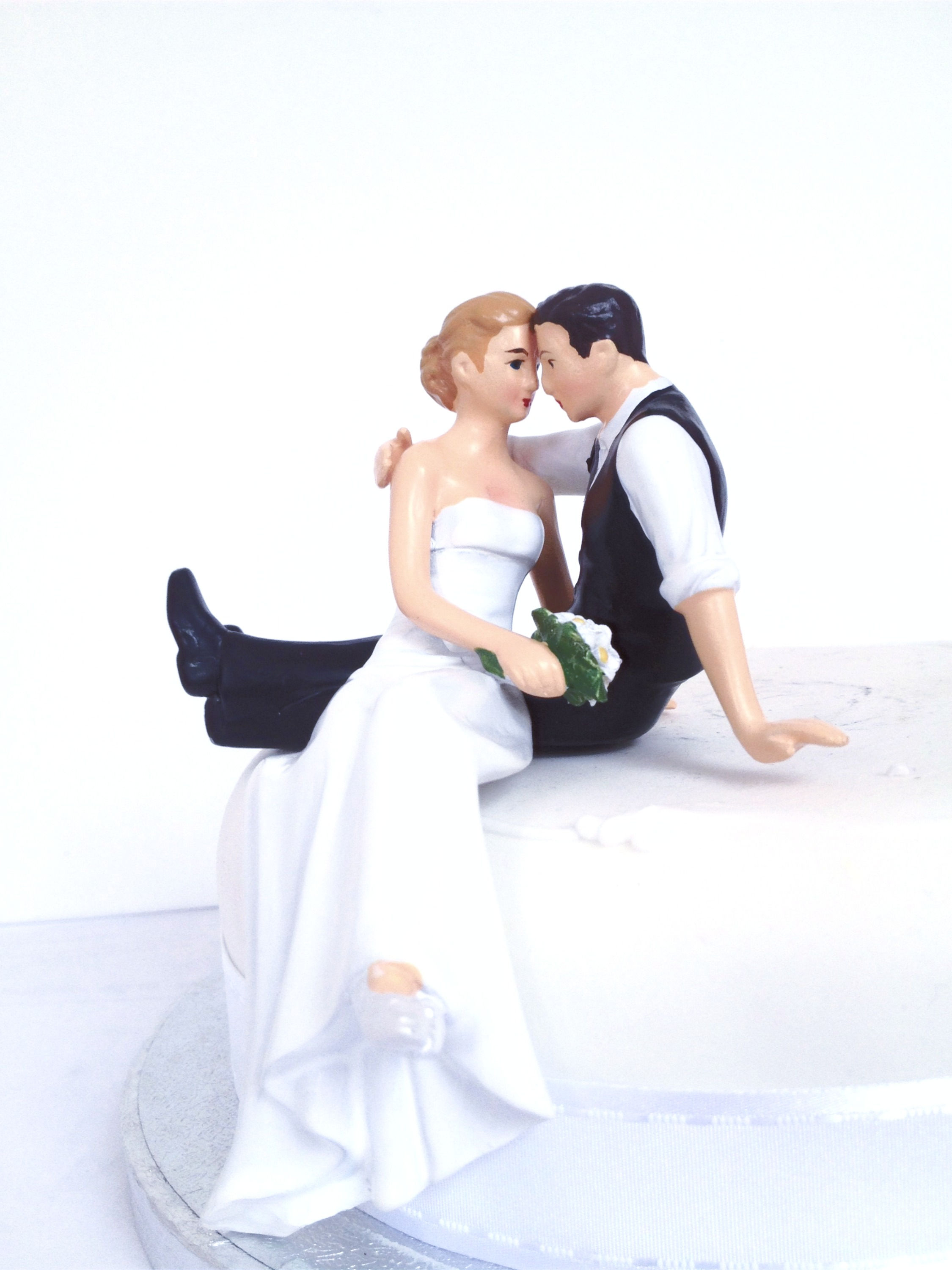 So Much in Love Elegant Bride & Groom Sitting Couple Wedding Cake Topper