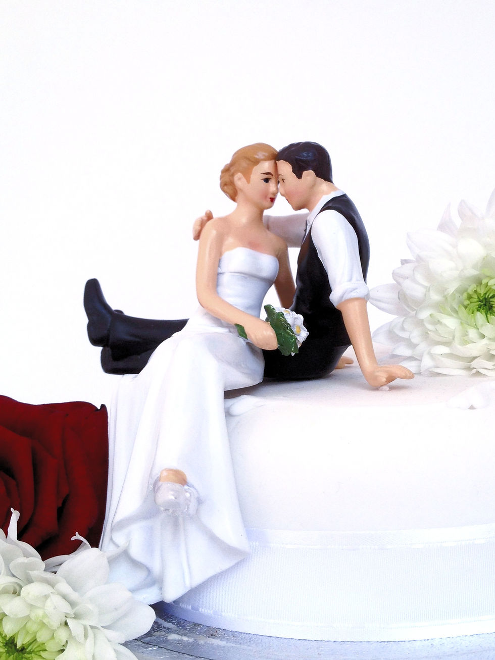 Thumbnail: So Much in Love Elegant Bride & Groom Sitting Couple Wedding Cake Topper