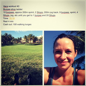 picture with workout and words above landscape and selfie
