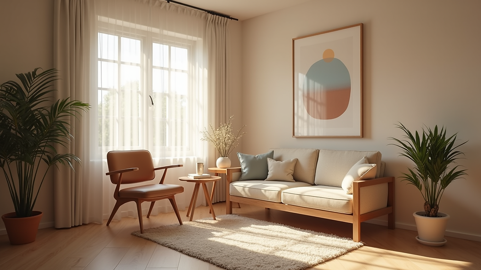 Eye-level view of a cozy consultation room with soft lighting