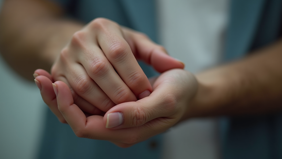 Close-up view of a hand applying gentle pressure to the wrist