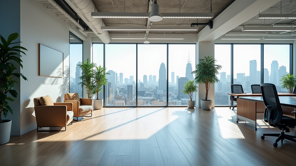 High angle view of an empty modern office space ready for setup