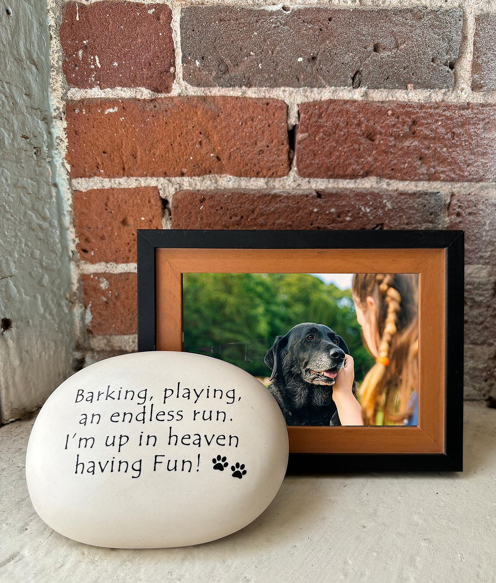 Thumbnail: Dog memorial stone "Barking, playing, an endless run. I'm up in heaven..."