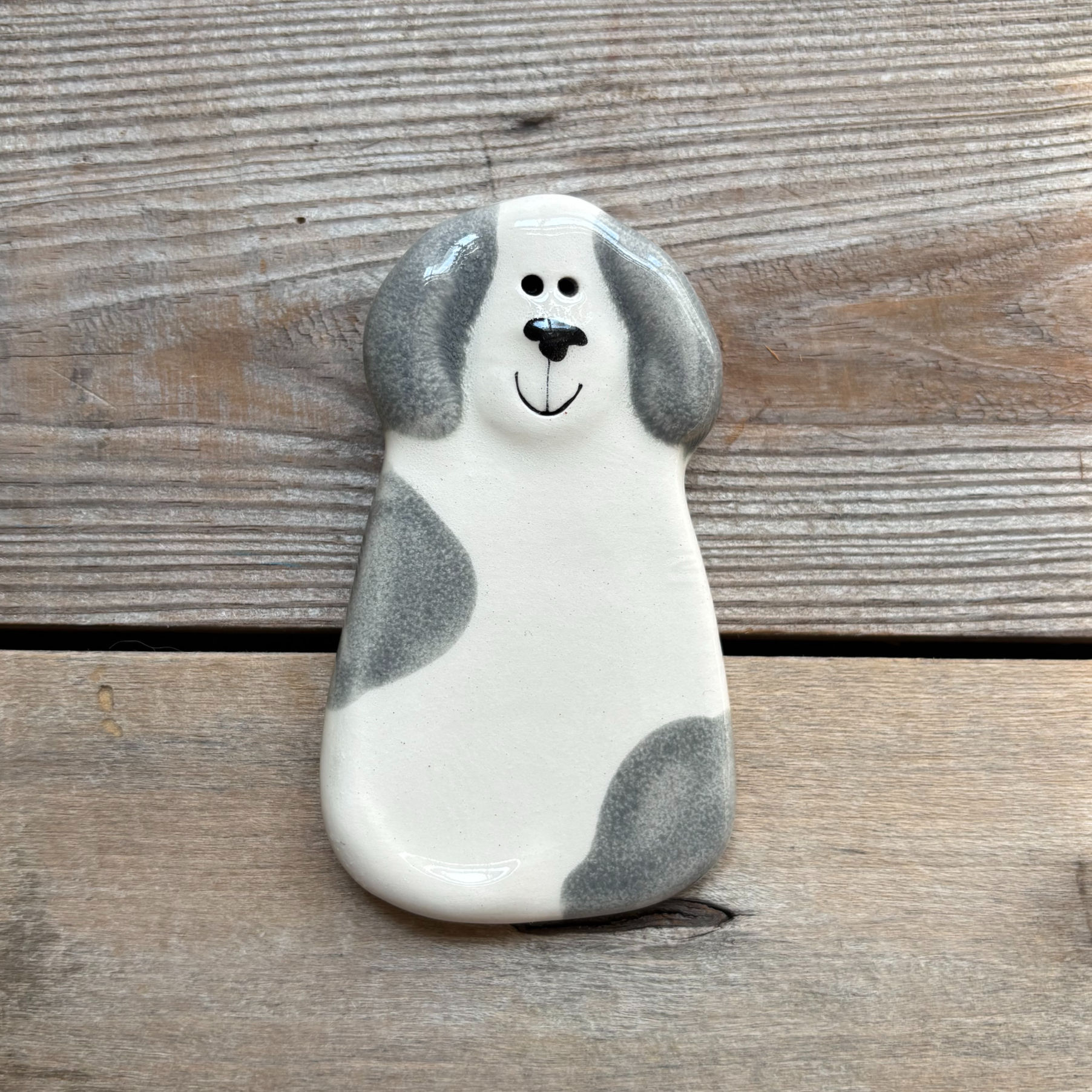 2"x4" White & Gray Spotted Dog Magnet