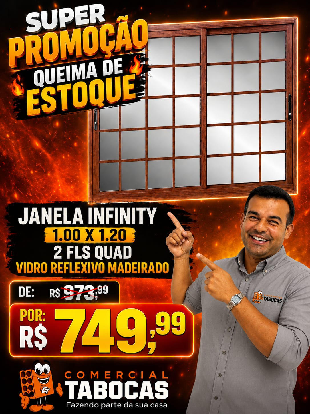 JANELA INFINITY 1.00X1.20 2 FLS VIDERO REFLEXIVO "MADEIRADO"