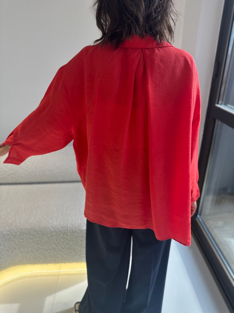 Küçük resim: Düşük Omuzlu Oversize Gömlek / Kırmızı